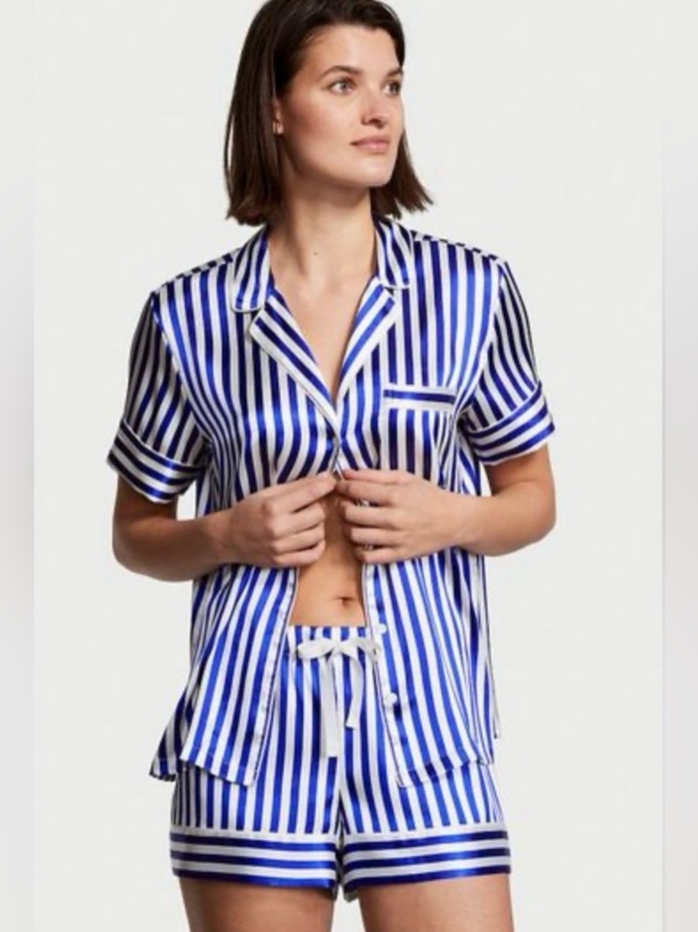 Victoria's Secret White and Blue Striped Pajama Short Set XXL NWOT